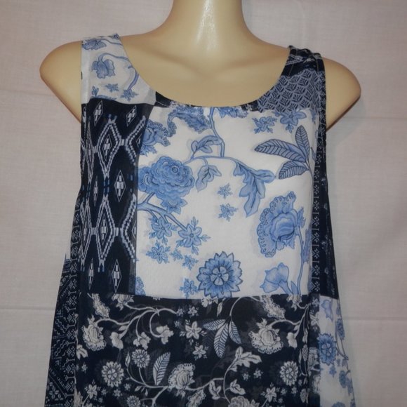 Roper L Womens Blue Polyester Patchwork Print Tank Top Western Cowgirl I053 - Picture 4 of 8